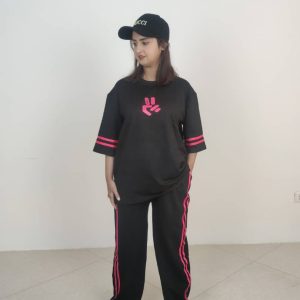 ست لانگ و شلوار بگ مشکی سرخابی